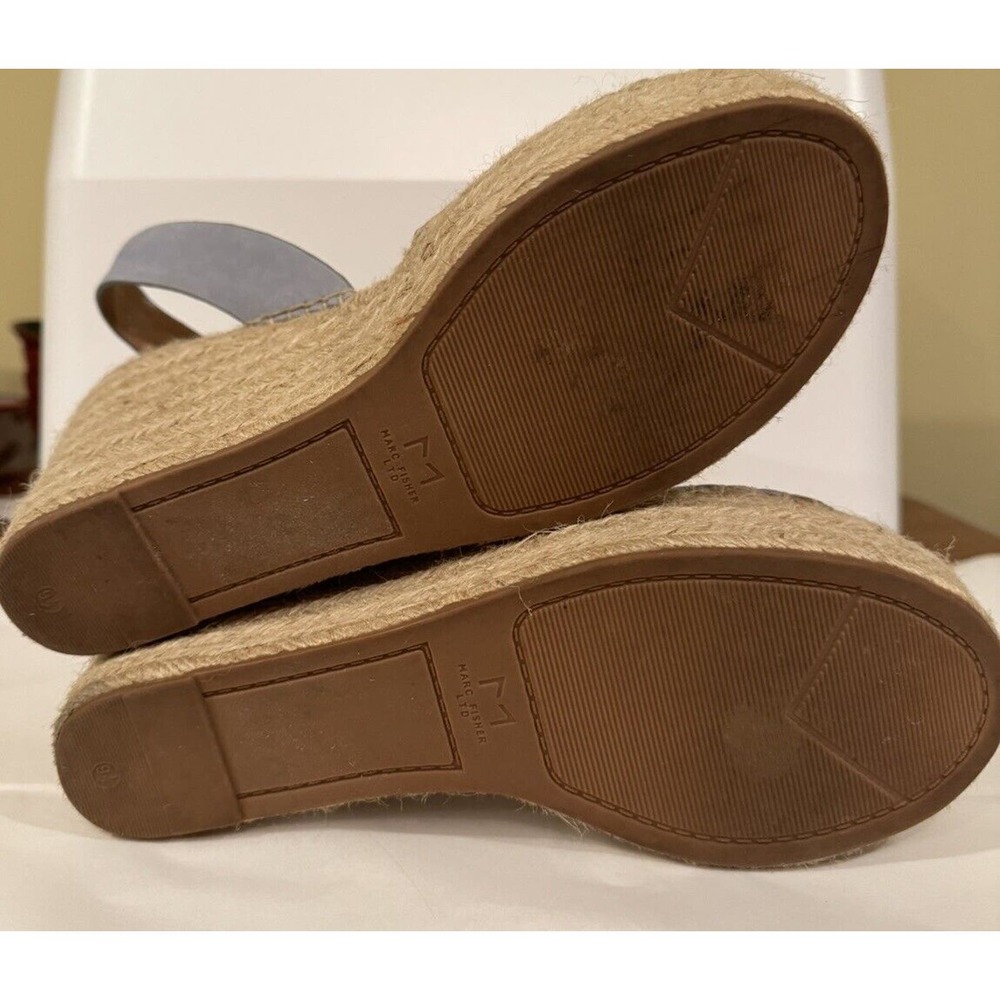 Marc Fisher Espadrilles Mandela Wedge Women’s 9.5 Ice Blue Leather Raffia Heel - Picture 10 of 10